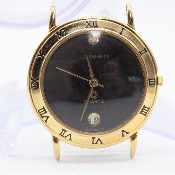 Vintage J.B Champion Watch Unisex Gold Tone Stainless Steel Classic Black Dial - Picture 1 of 5